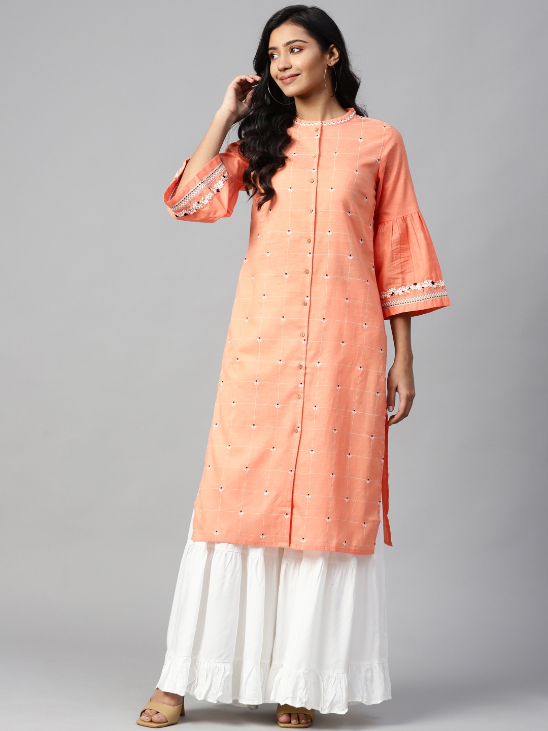 

W Straight Cotton Kurta, Peach