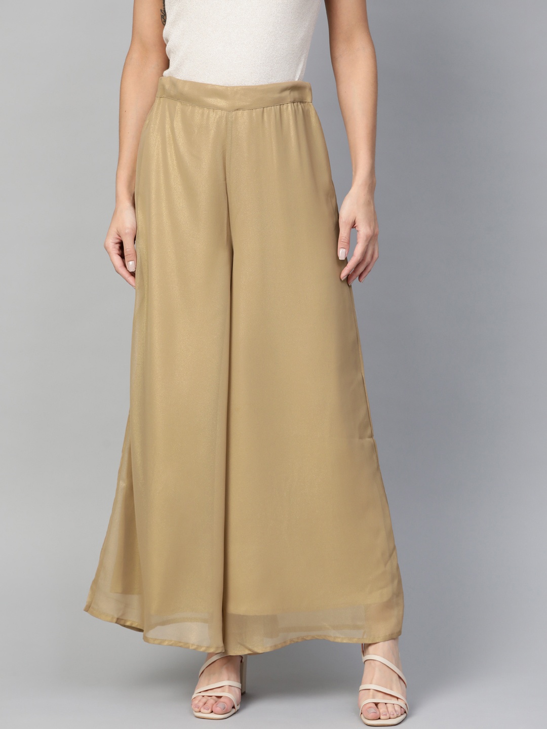 

W Women Brown & Golden Shimmer Effect Flared Palazzos