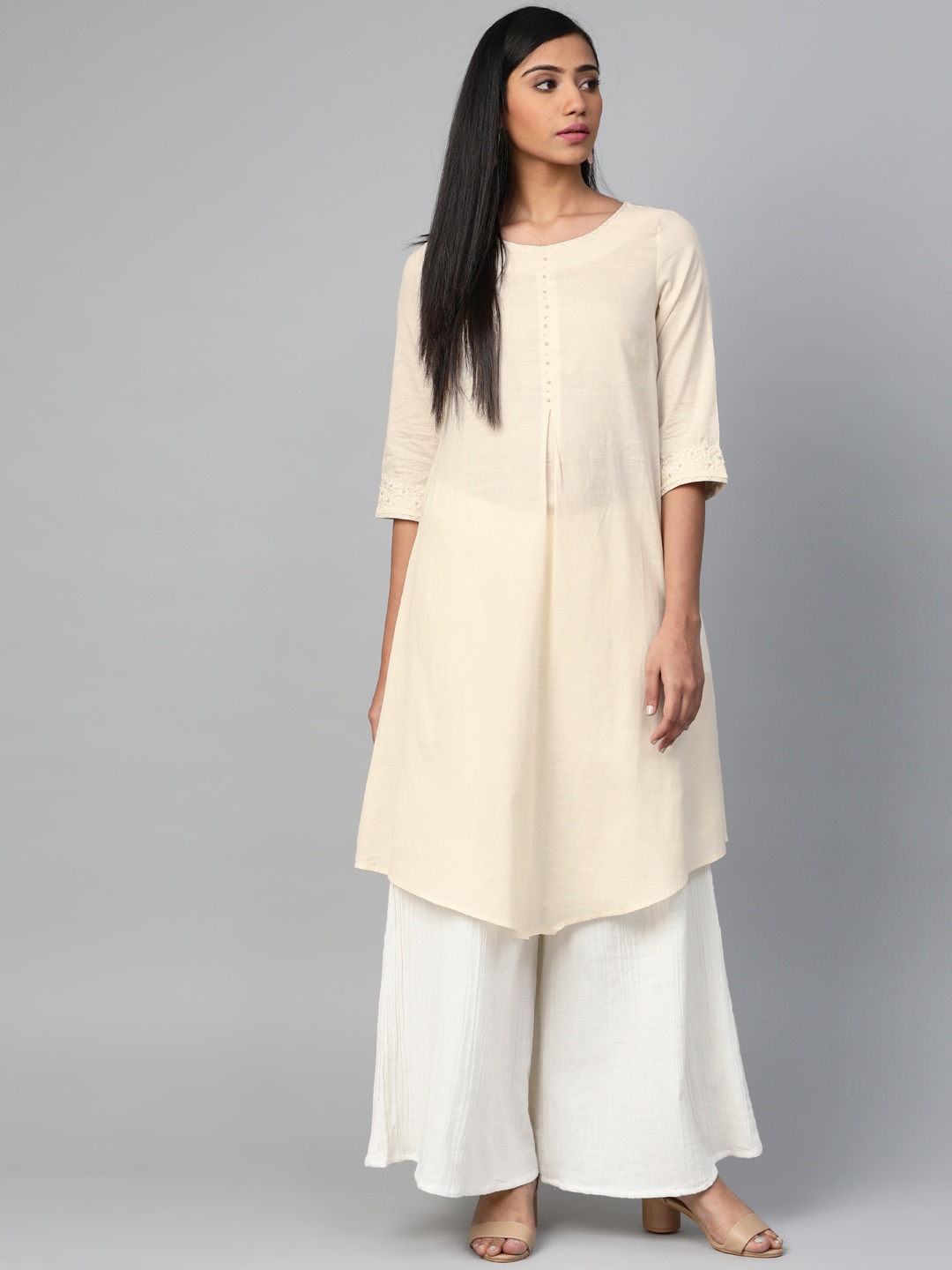 

W Women A-Line Cotton Kurta, Cream