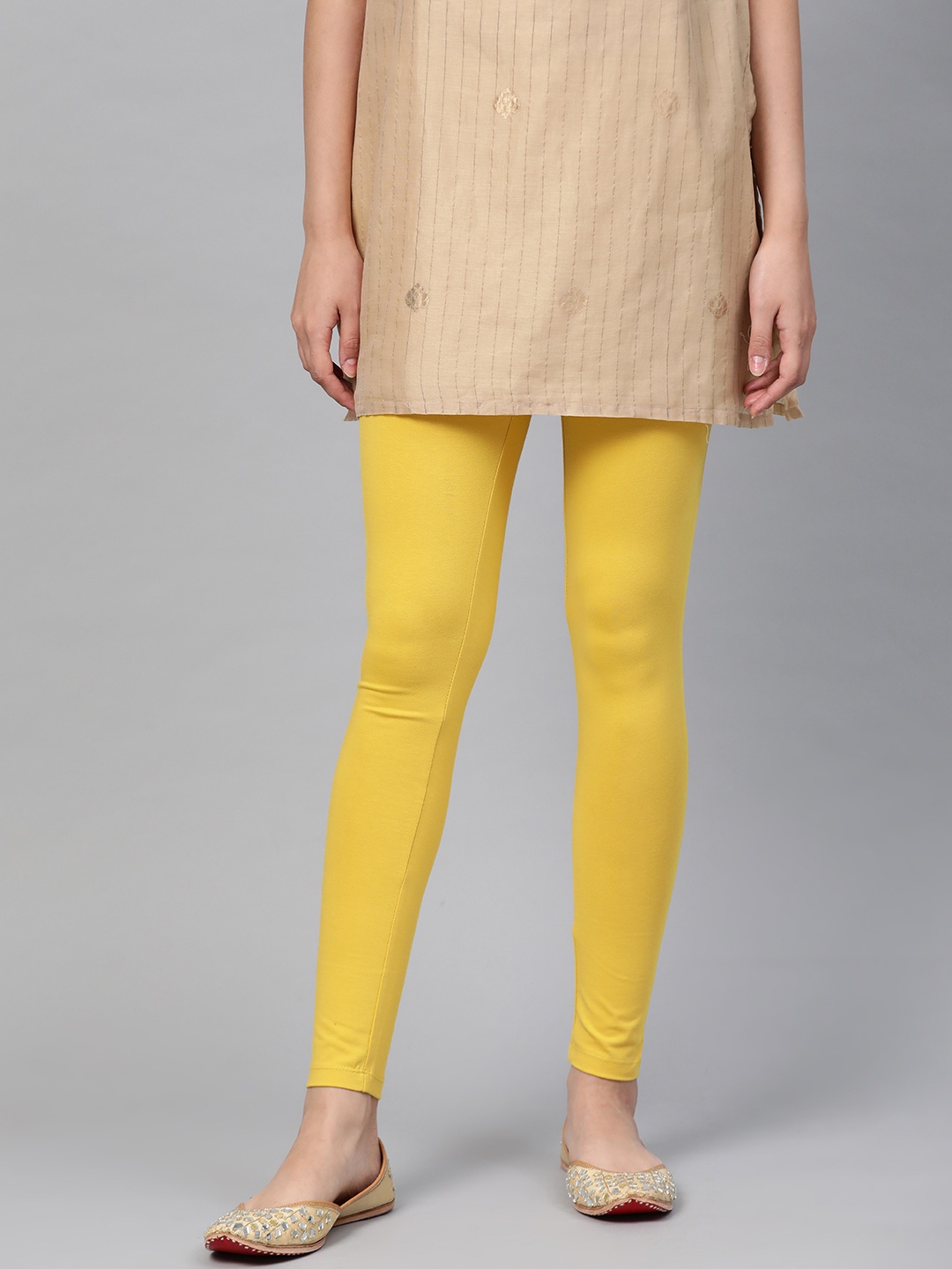 

W Women Mustard Yellow Solid Ankle Length Leggings