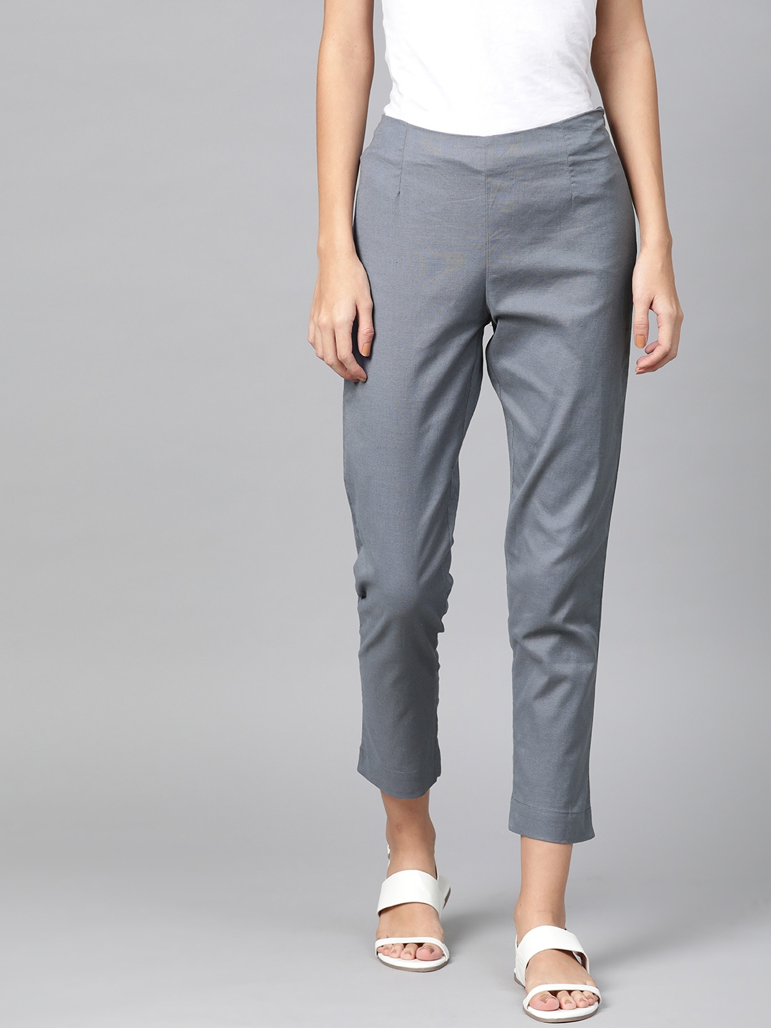 

W Women Blue Slim Fit Solid Regular Trousers