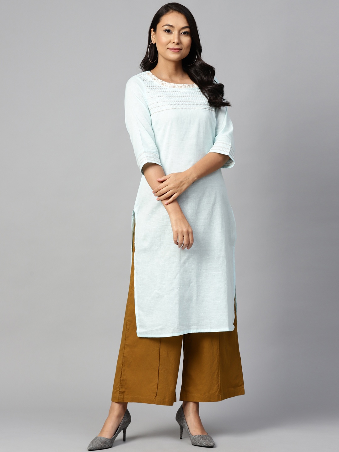 

W Straight Cotton Kurta, Blue