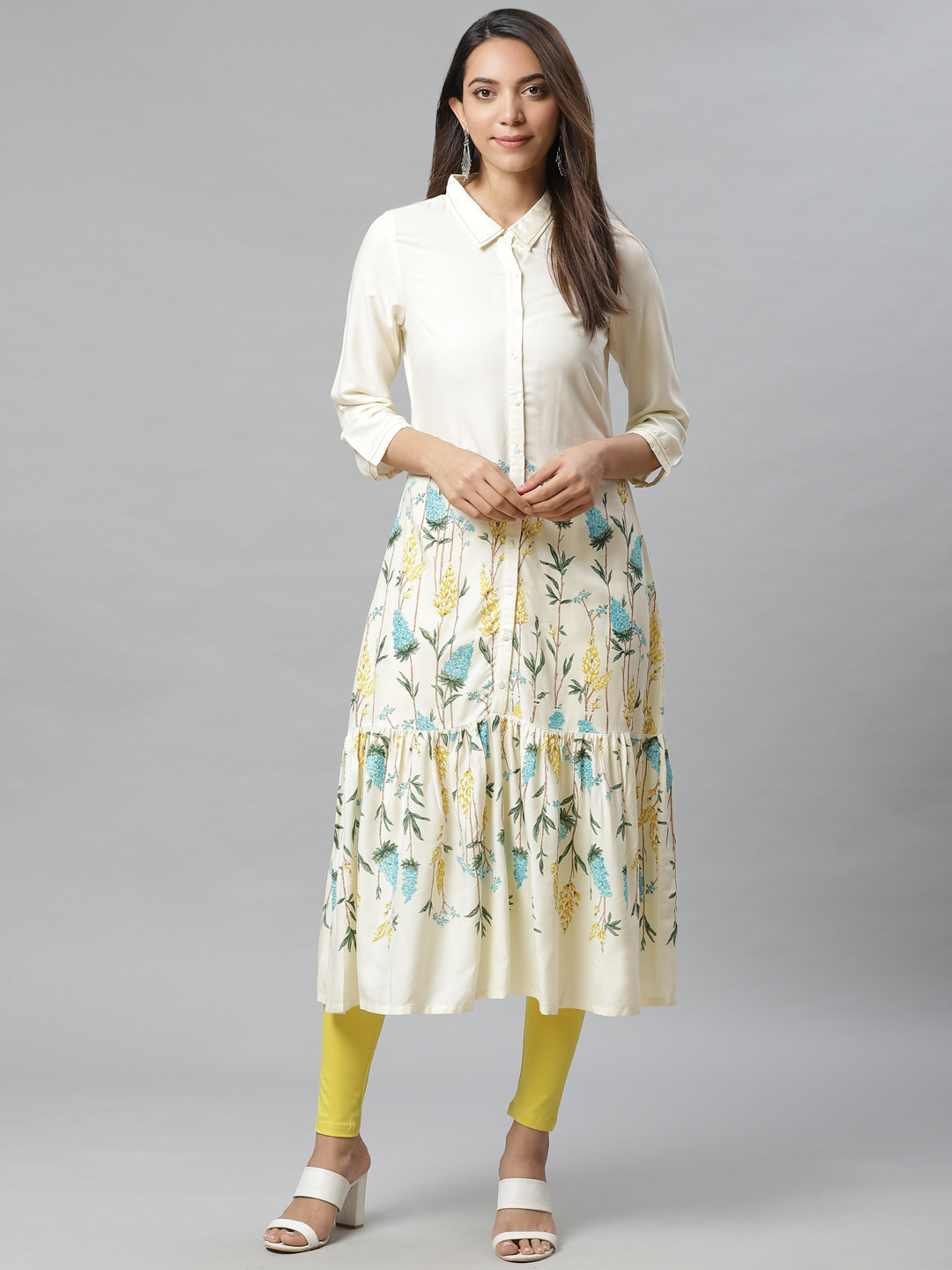 

W Women Off-White & Blue Printed A-Line Kurta