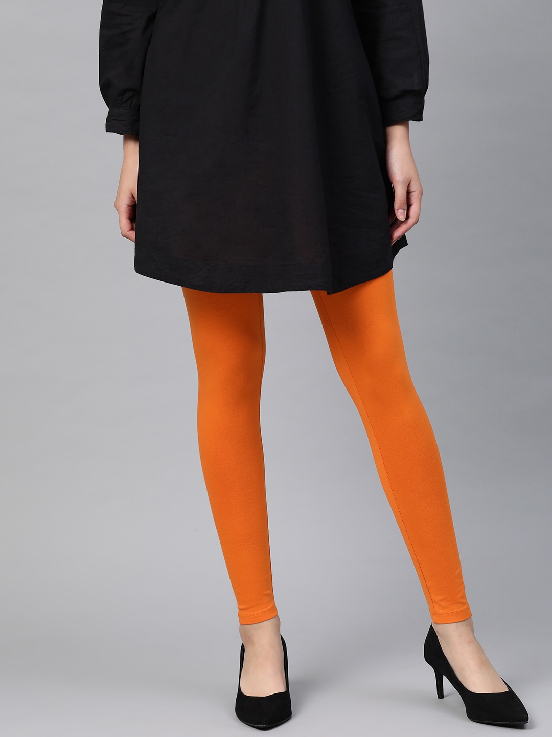 

W Women Rust Orange Solid Ankle Length Leggings
