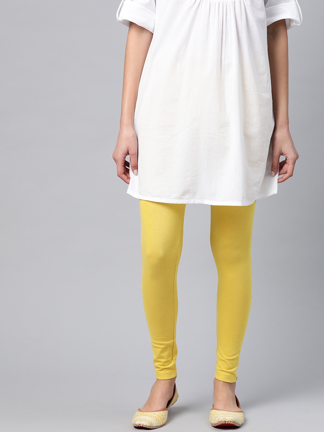 

W Women Yellow Solid Ankle Length Leggings