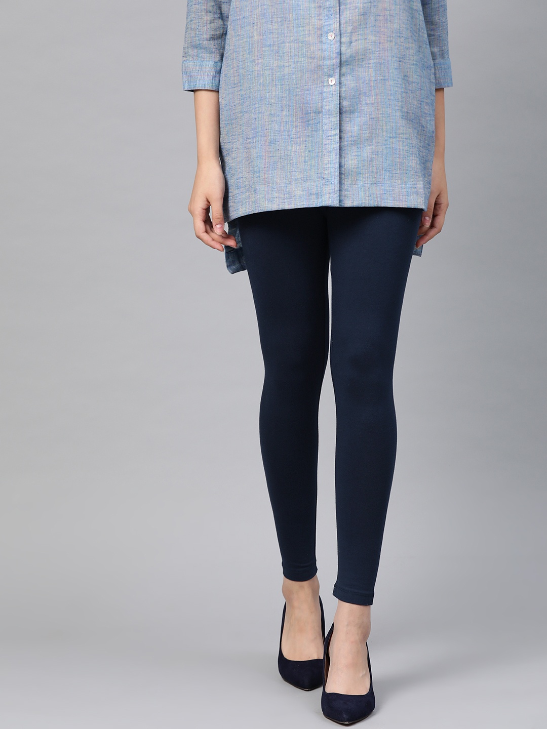 

W Women Navy Blue Solid Ankle Length Leggings