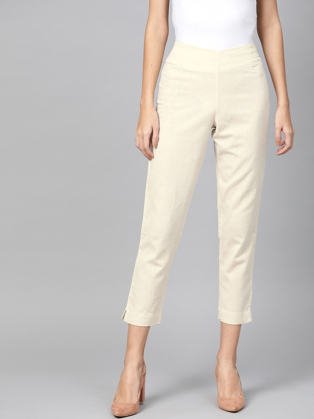 

W Women Off-White Regular Fit Solid Regular Trousers