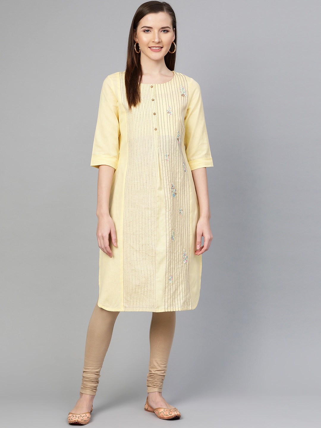 

W Straight Cotton Kurta, Yellow