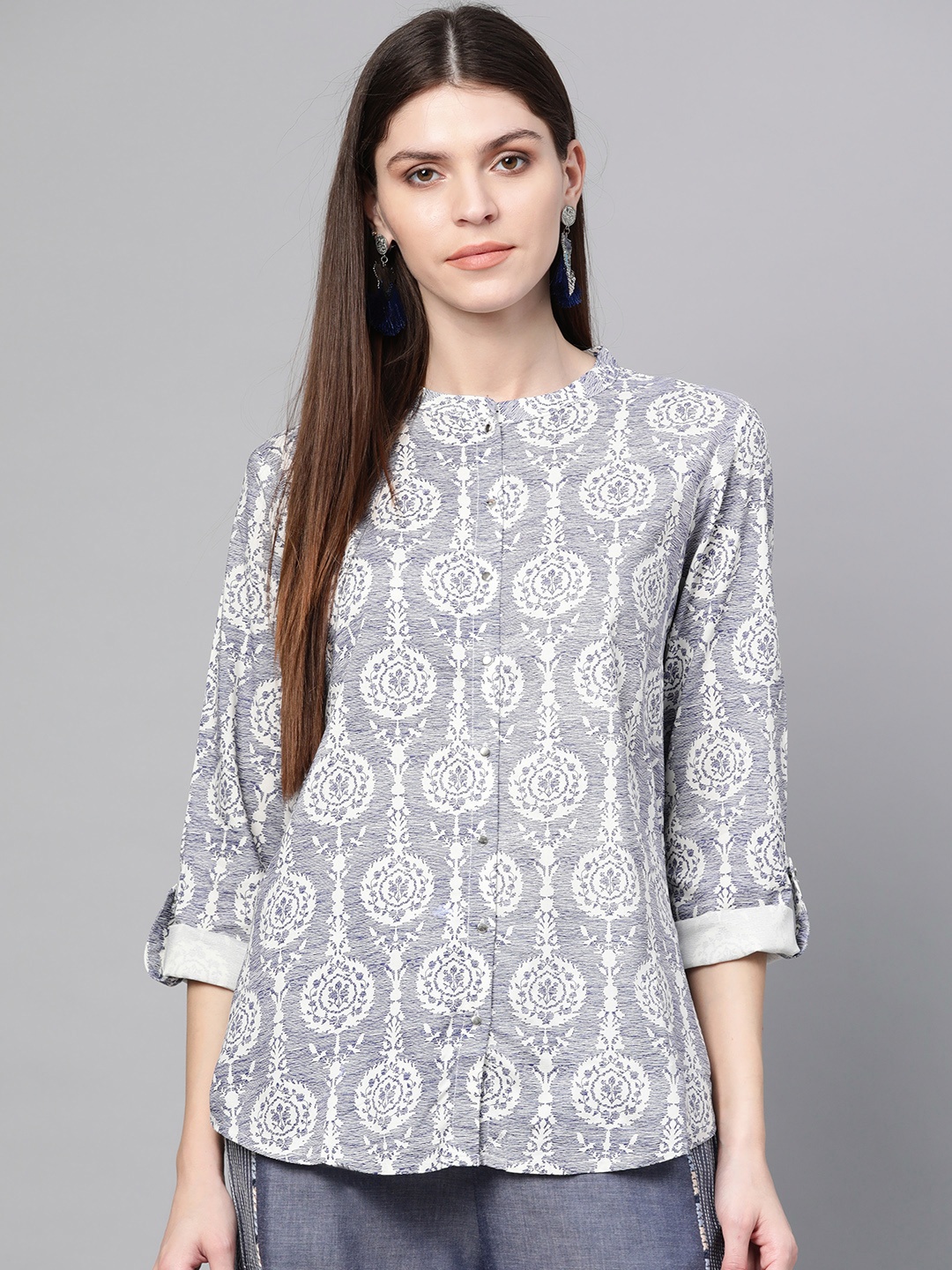 

W Women Blue & White Printed Shirt