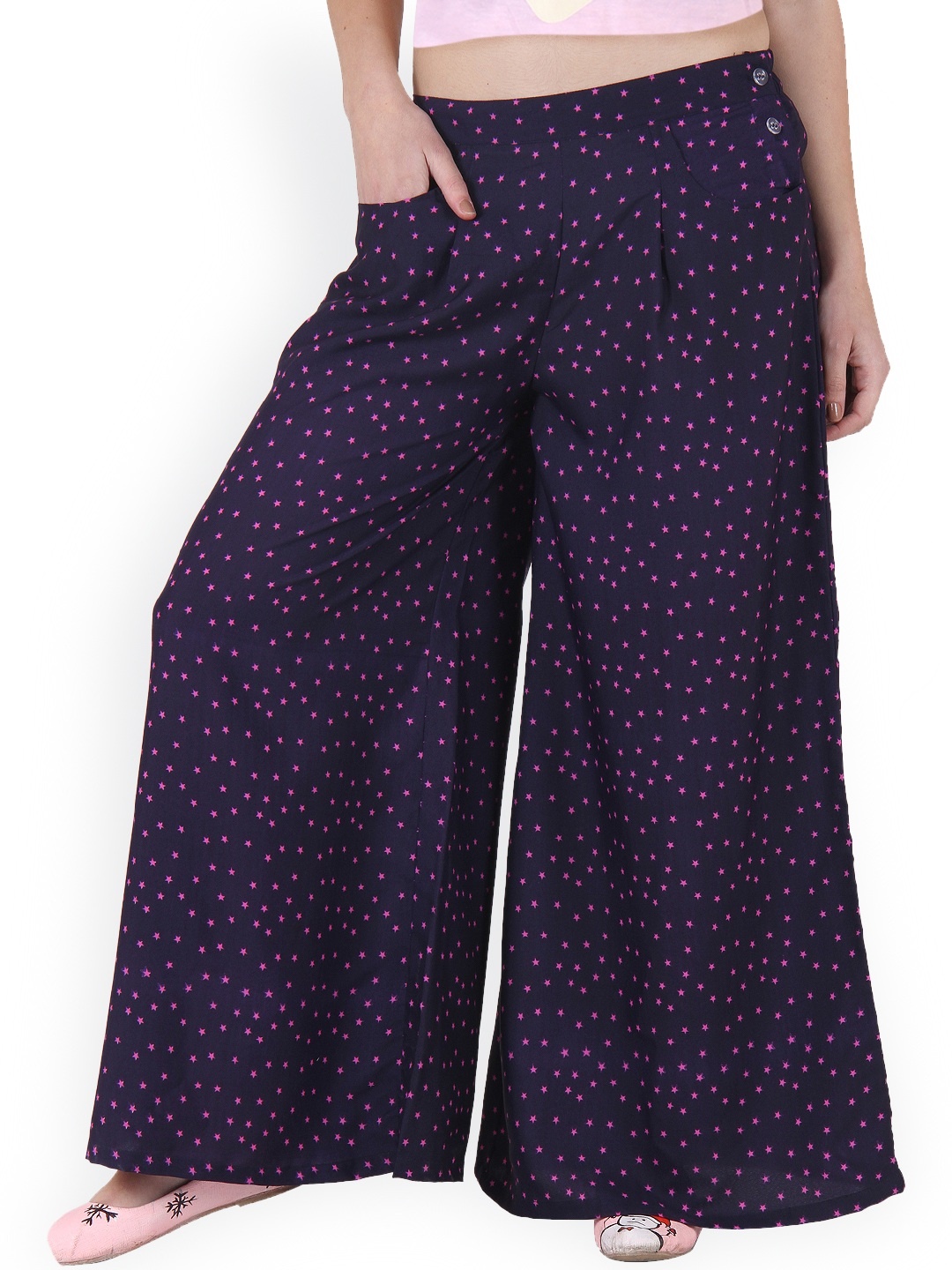 

Ruhaans Women Navy Blue Printed Palazzos