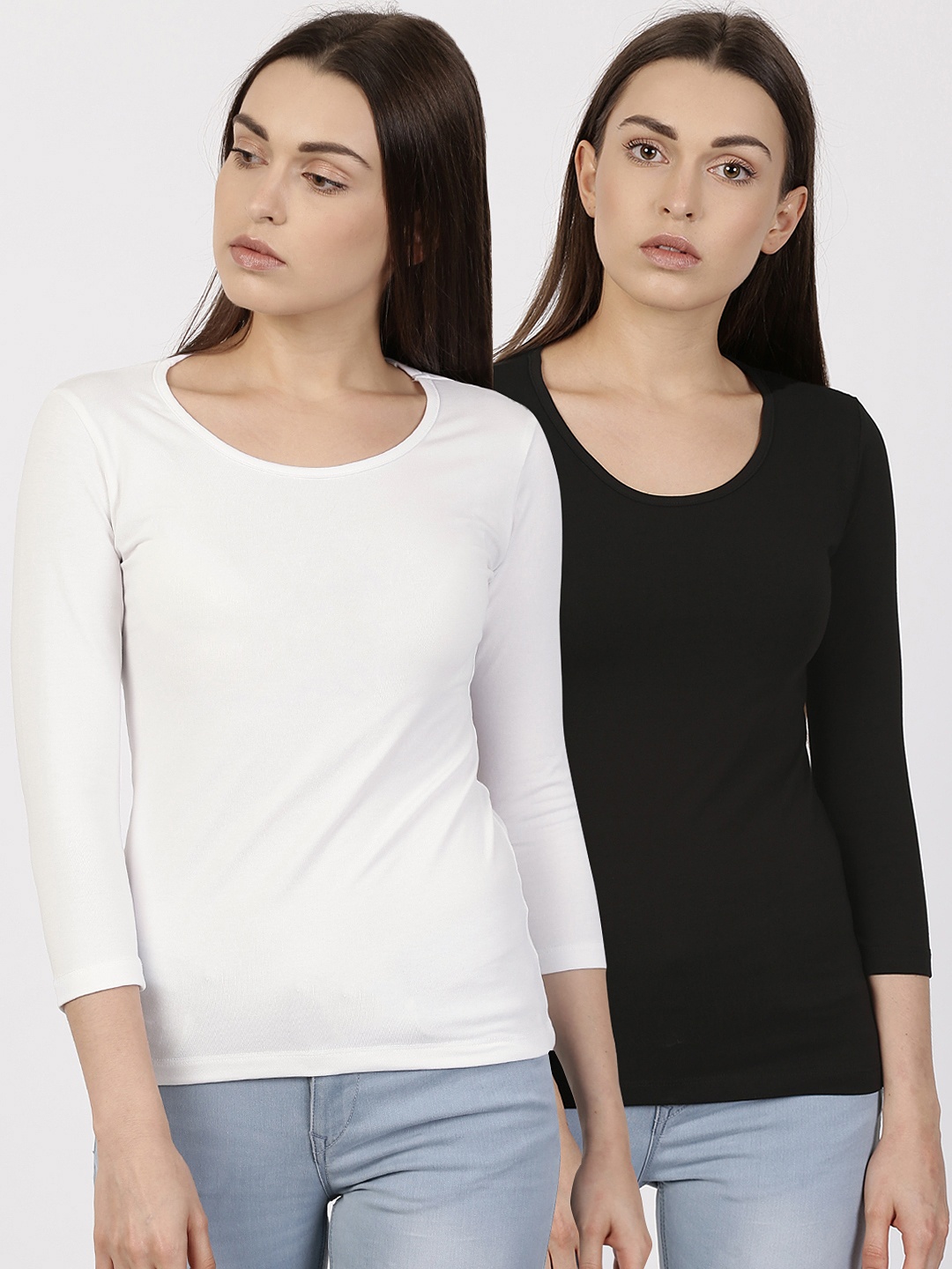 

ether Women Pack of 2 Pure Cotton T-shirts, Black