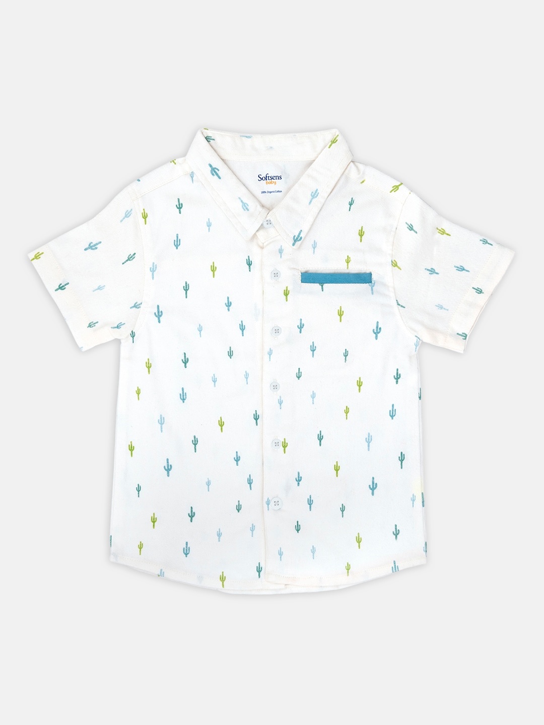 

Softsens Boys White & Blue Printed Organic Cotton Shirt