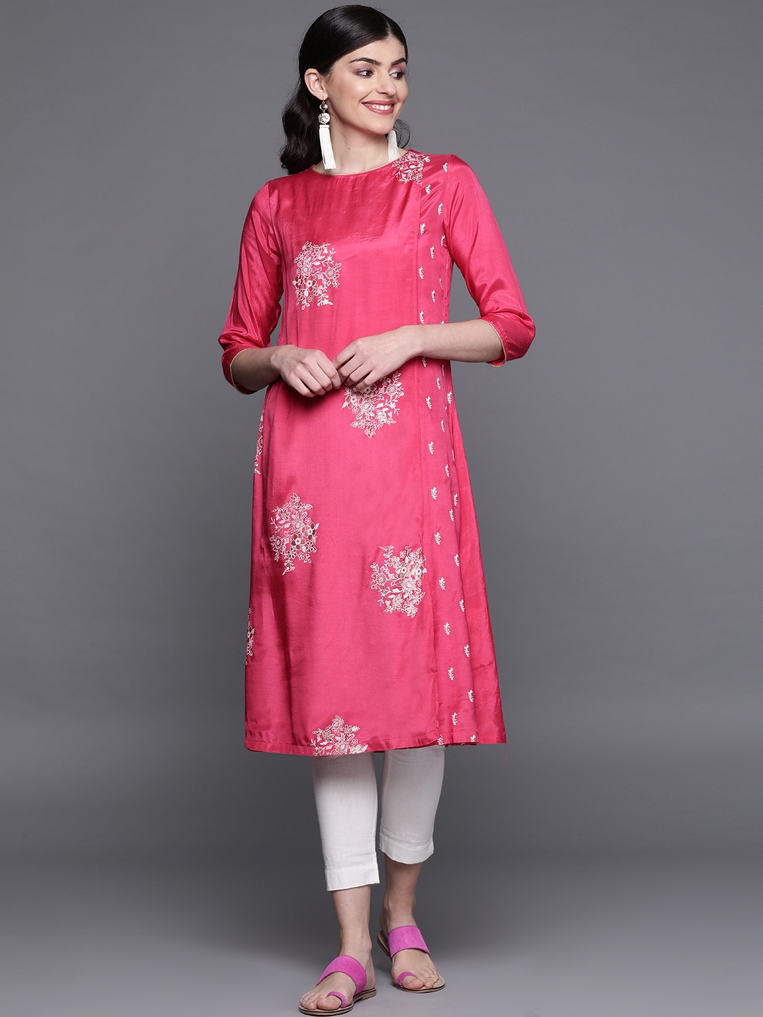 

Biba Women Pink & White Printed A-Line Kurta