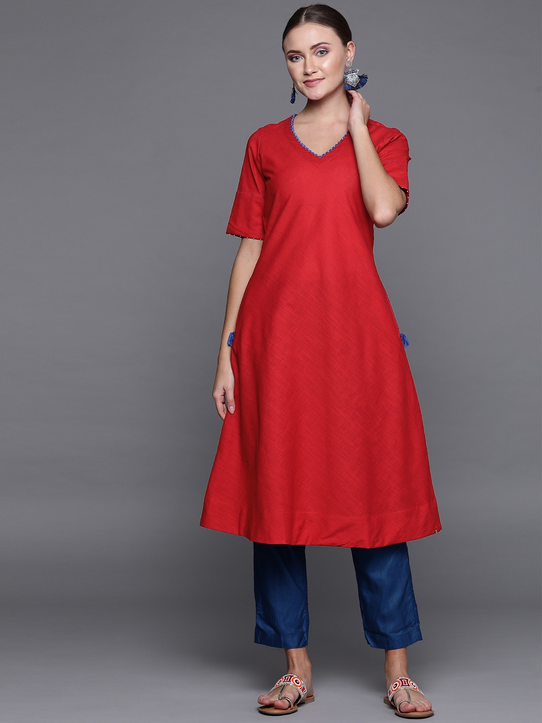 

Biba Women Red Solid A-Line Kurta