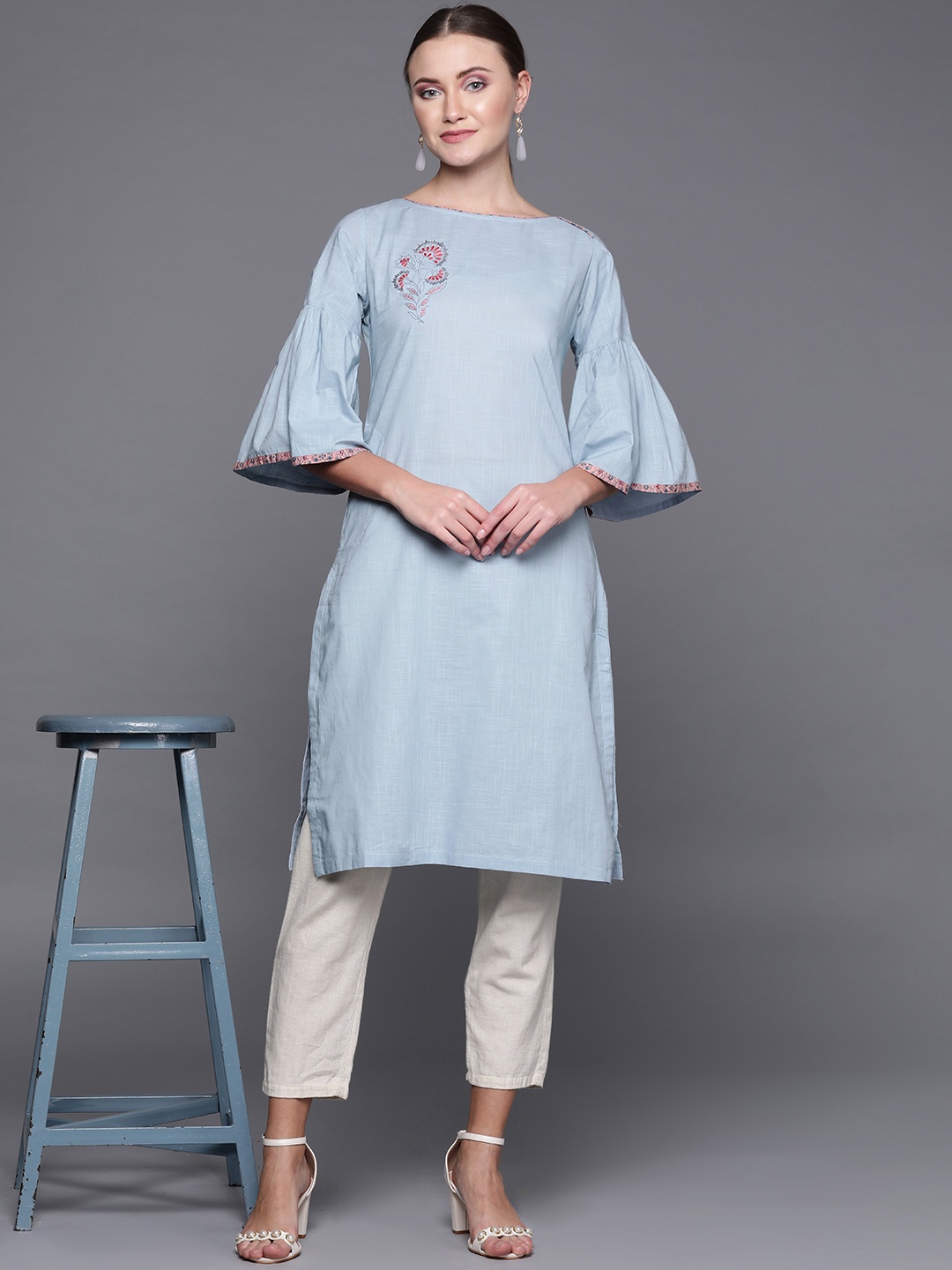 

Biba Women Blue Solid Straight Kurta