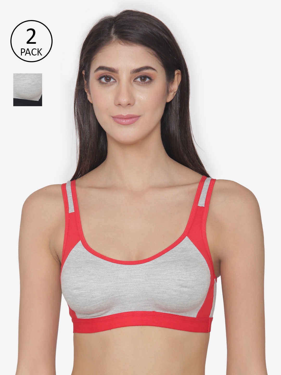 

N-Gal Pack of 2 Colourblocked Non-Wired Non Padded Sports Bras, Black