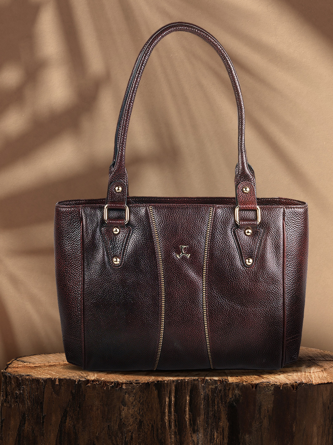 

Mochi Burgundy & Brown Solid Leather Shoulder Bag