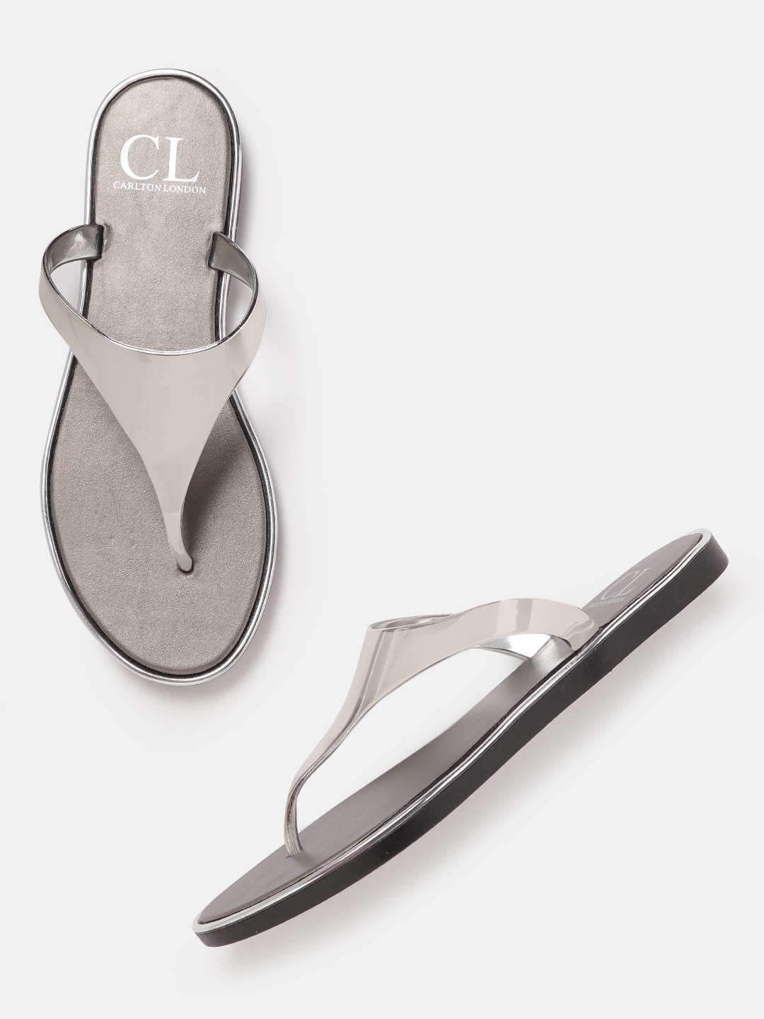 

Carlton London Women Silver-Toned Solid Open Toe Flats