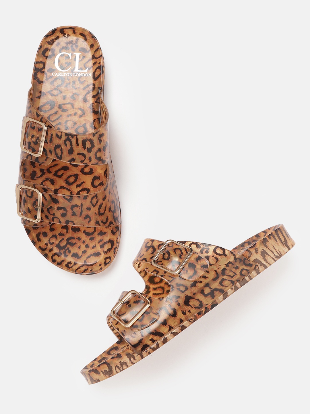 

Carlton London Women Orange & Black Leopard Print Open Toe Flats