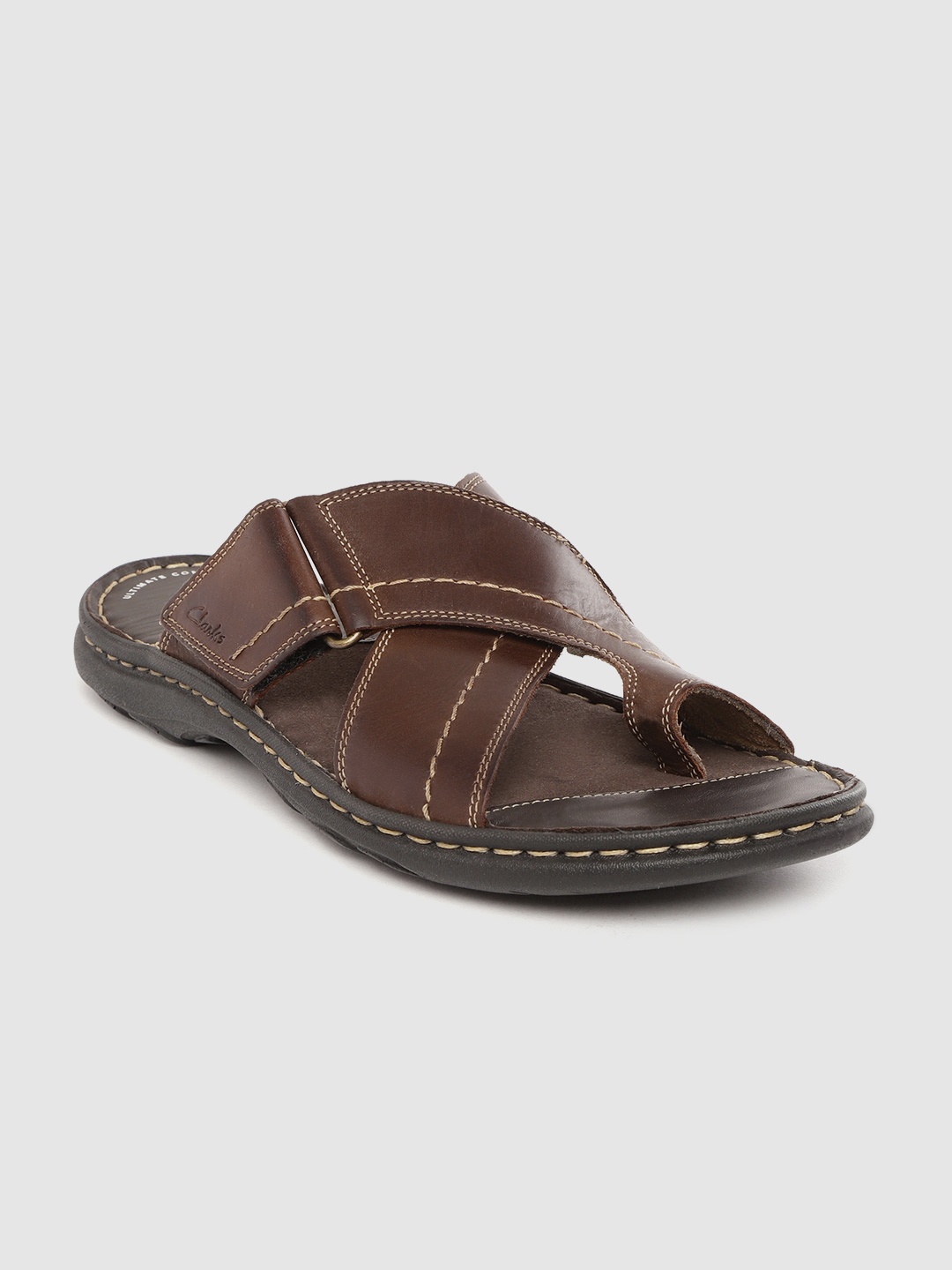 

Clarks Men Coffee Brown Solid Leather One Toe Comfort Sandals