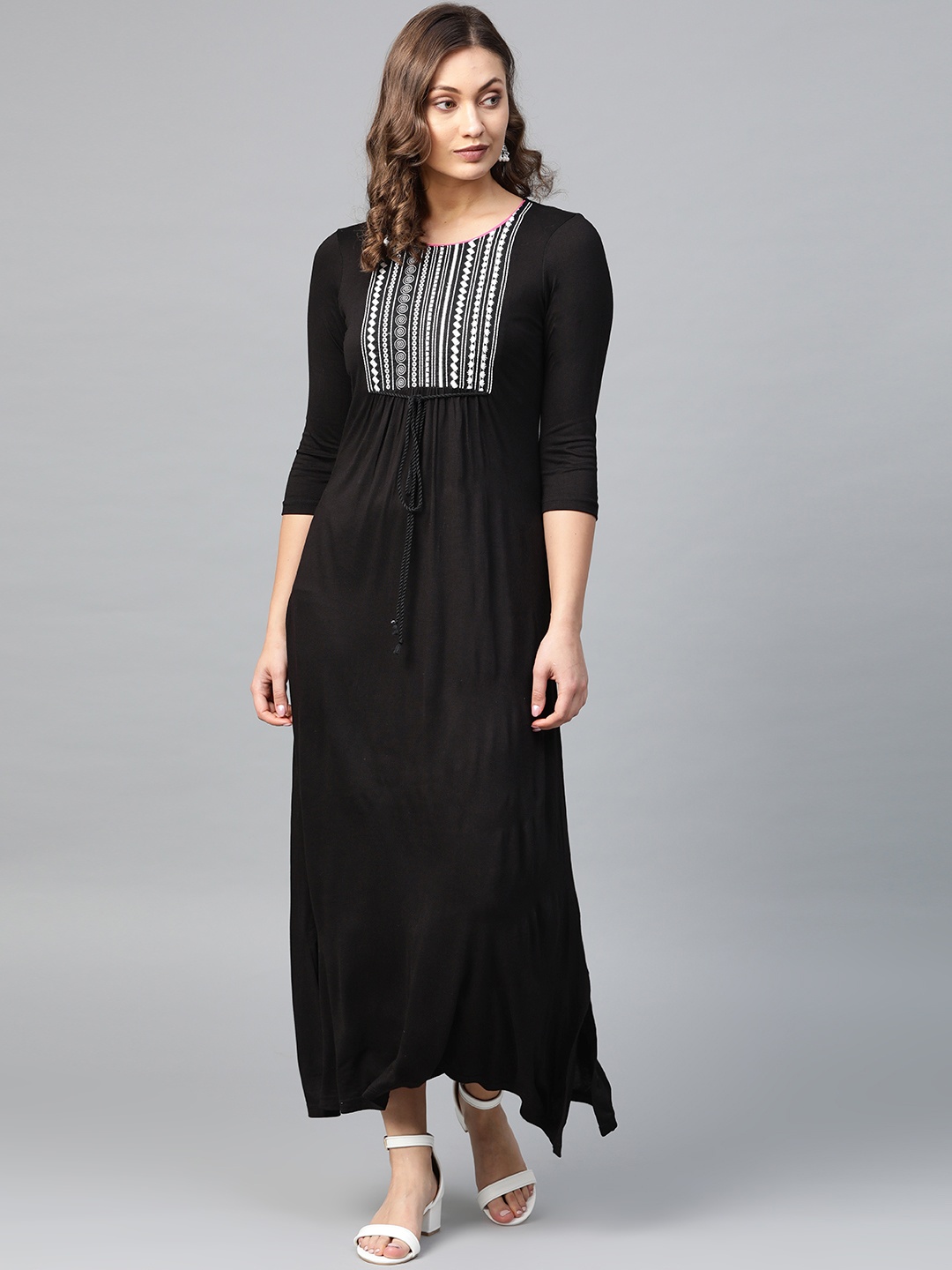 

AURELIA Women Black & White Embroidered Detail Maxi Dress