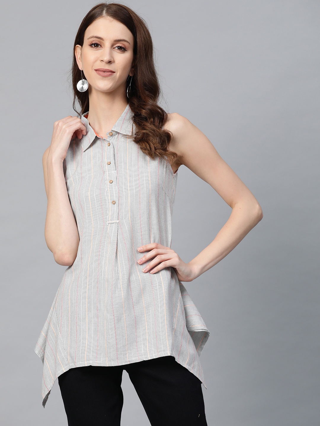 

AURELIA Women White & Black Striped Shirt Style Top