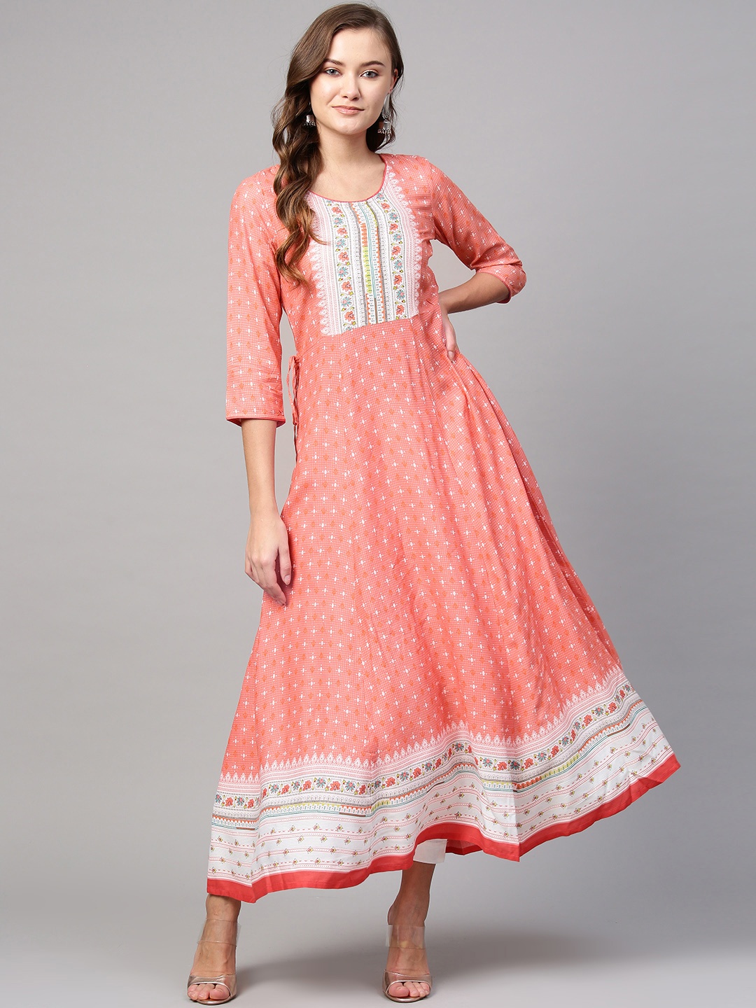 

AURELIA Women Orange & White Printed Anarkali Kurta