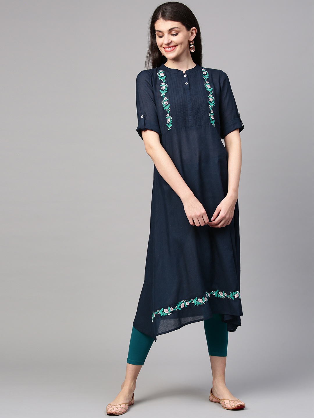 

AURELIA Women Navy Blue Solid A-Line Kurta
