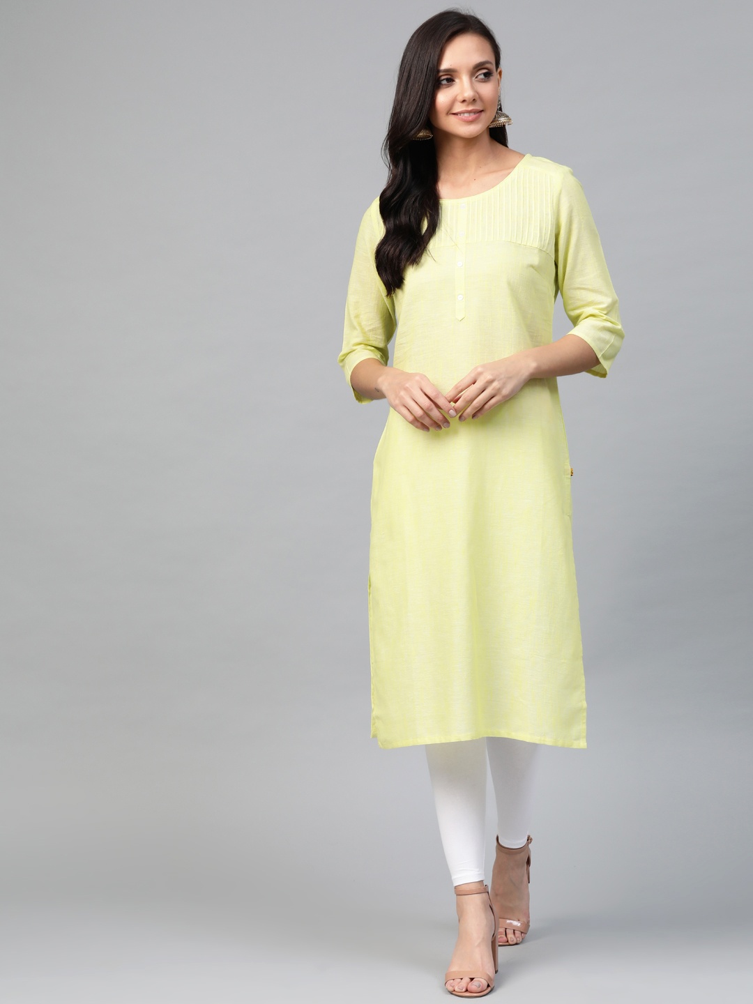 

AURELIA Women Yellow Solid Straight Kurta