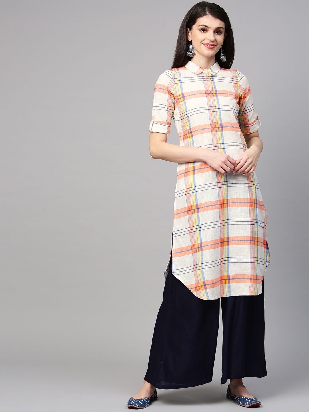 

AURELIA Women Straight Cotton Kurta, White