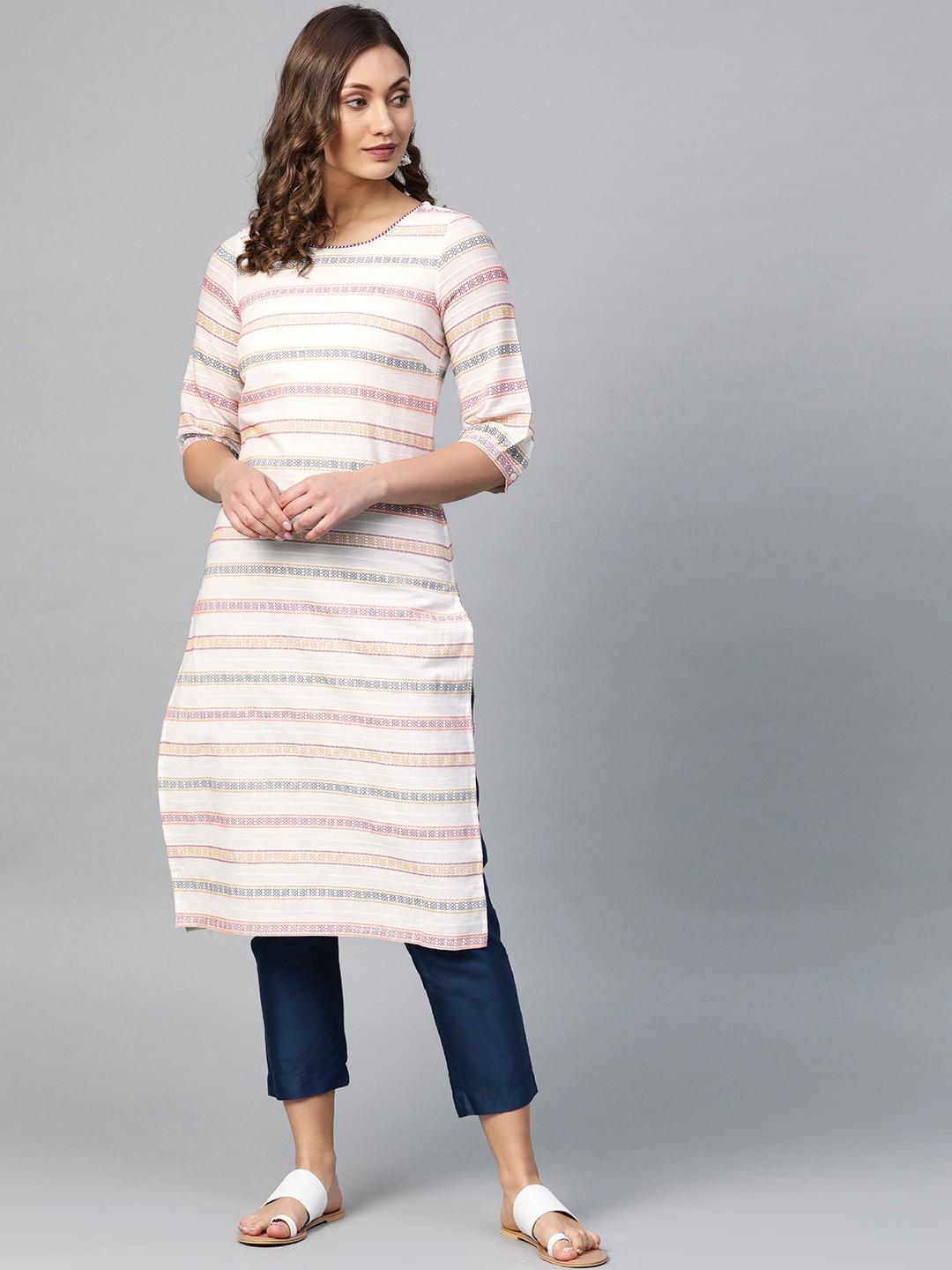 

AURELIA Straight Cotton Kurta, Off white