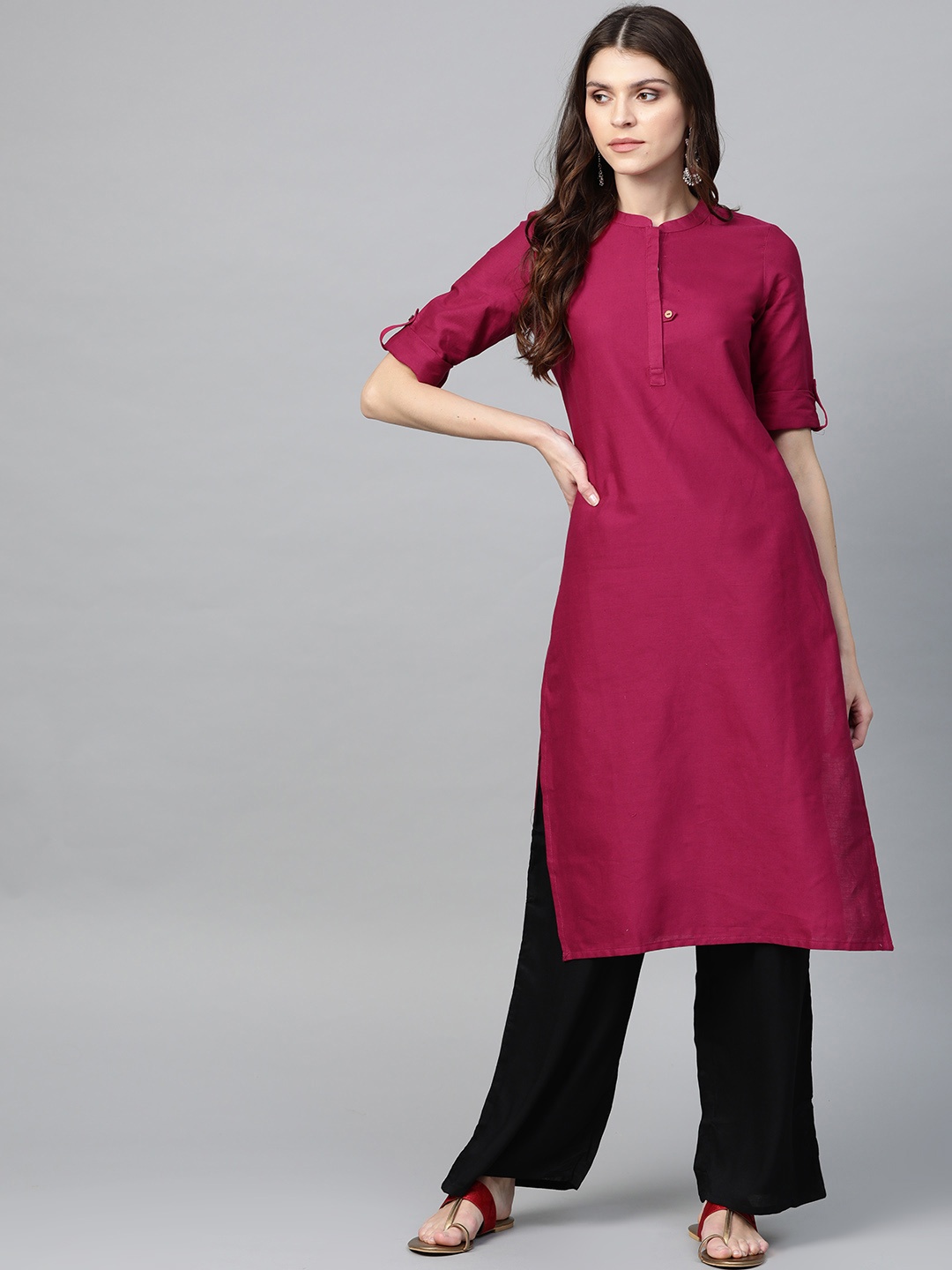 

AURELIA Women Pink Solid Straight Kurta