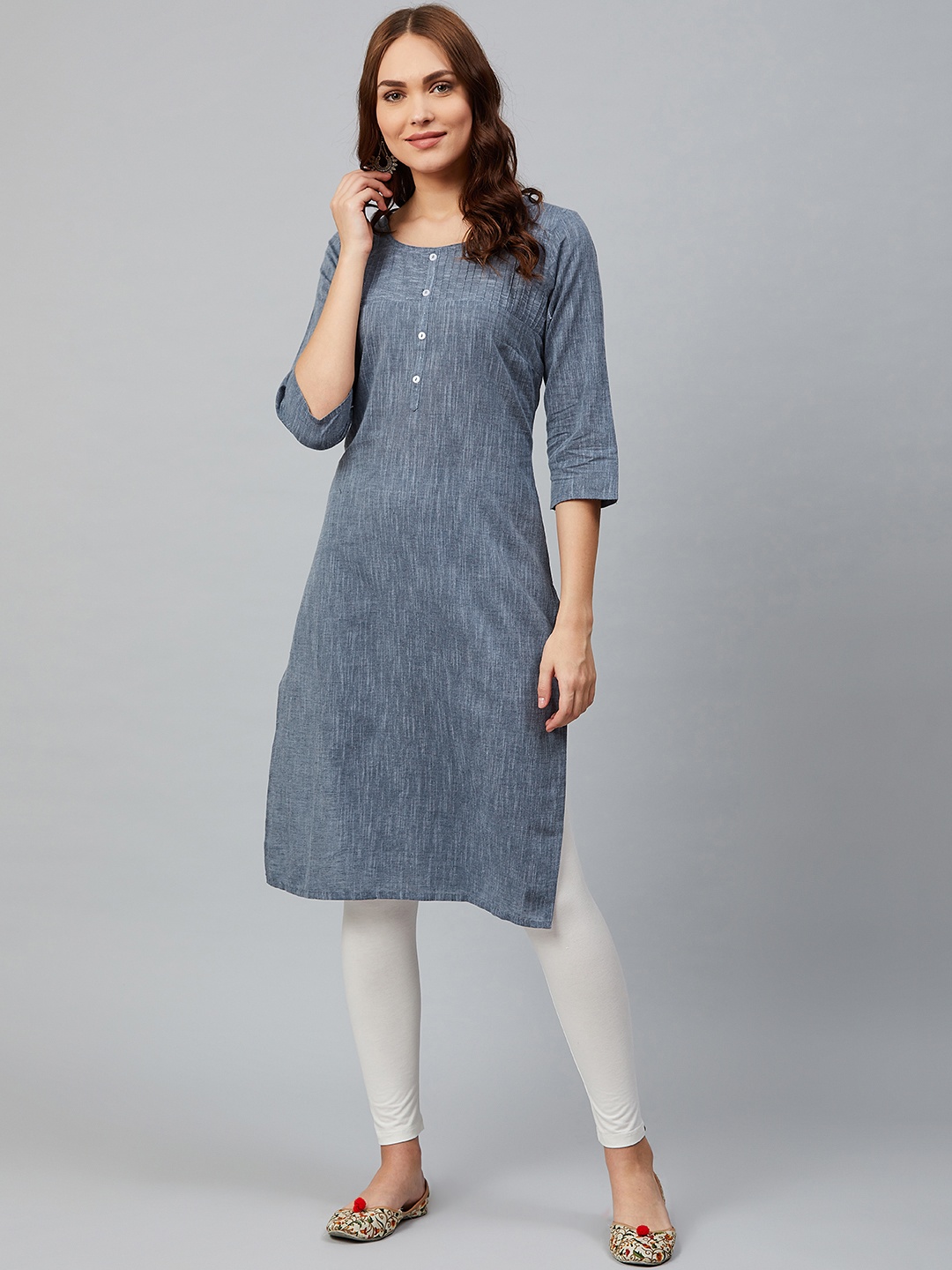 

AURELIA Straight Cotton Kurta, Blue