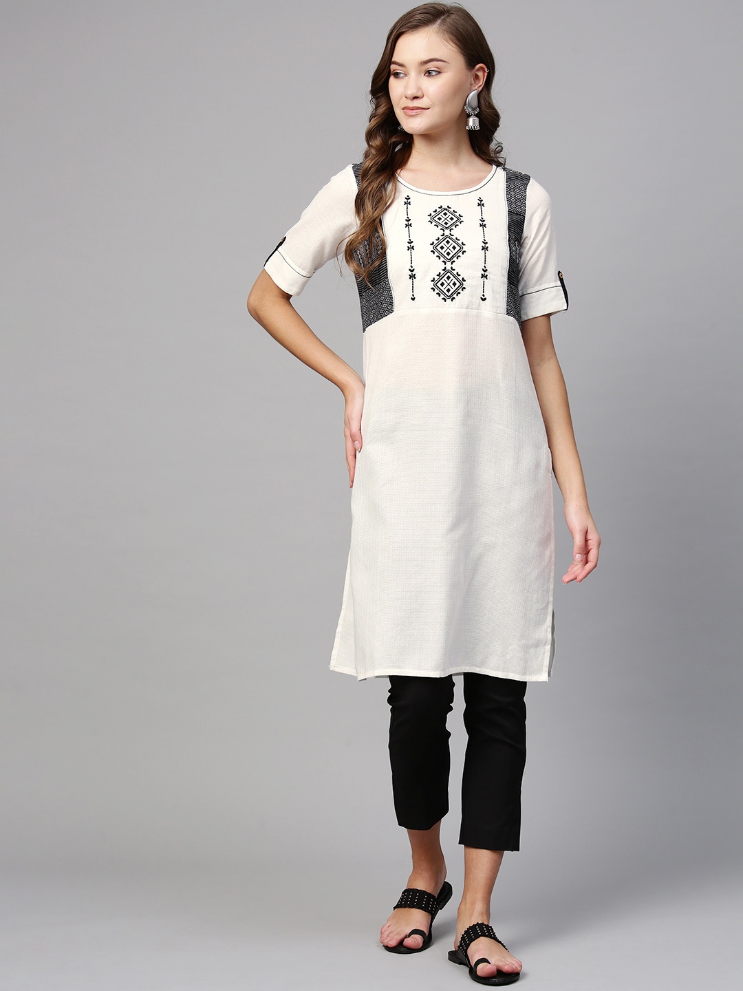 

AURELIA Women Straight Cotton Kurta, White