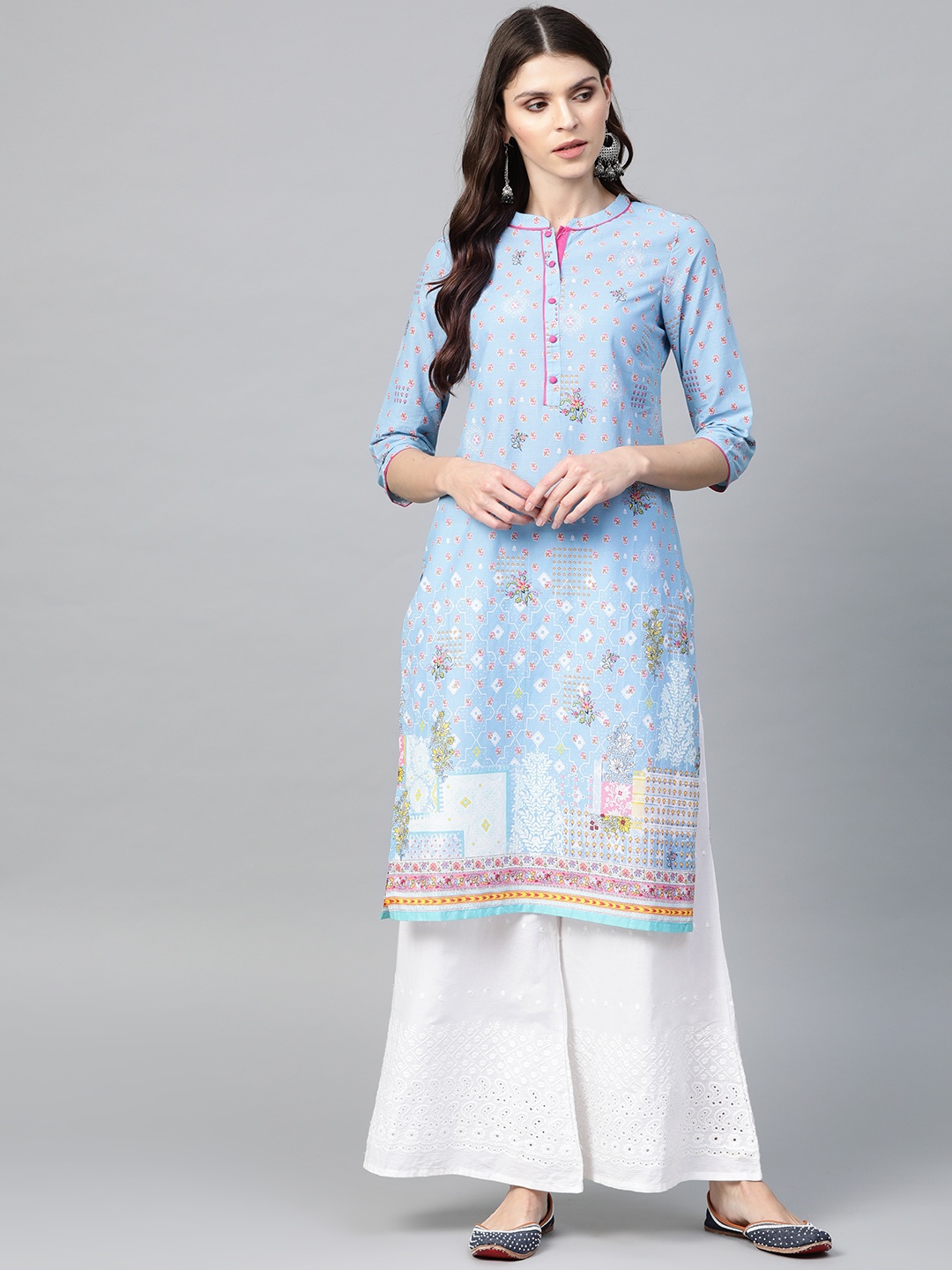 

AURELIA Women Straight Cotton Kurta, Blue