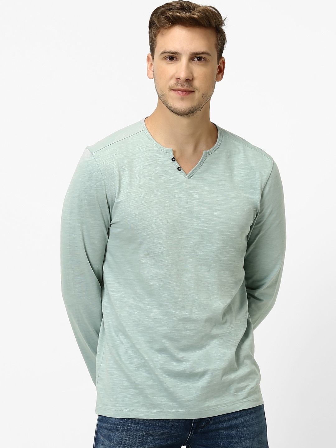 

Celio Men Green Solid Round Neck Sustainable Pure Cotton T-shirt