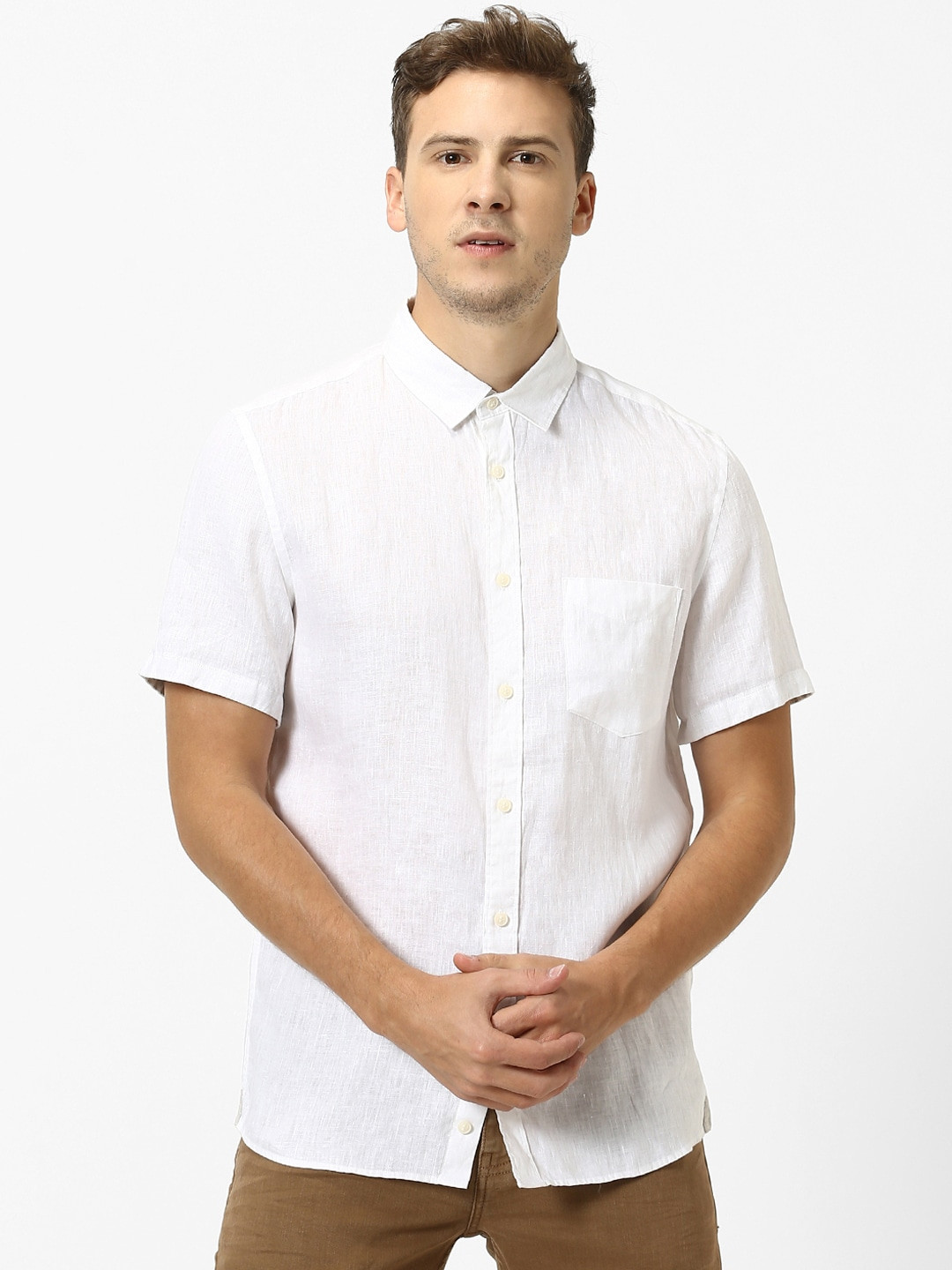 

Celio Men White Regular Fit Solid Casual Pure Linen Sustainable Shirt