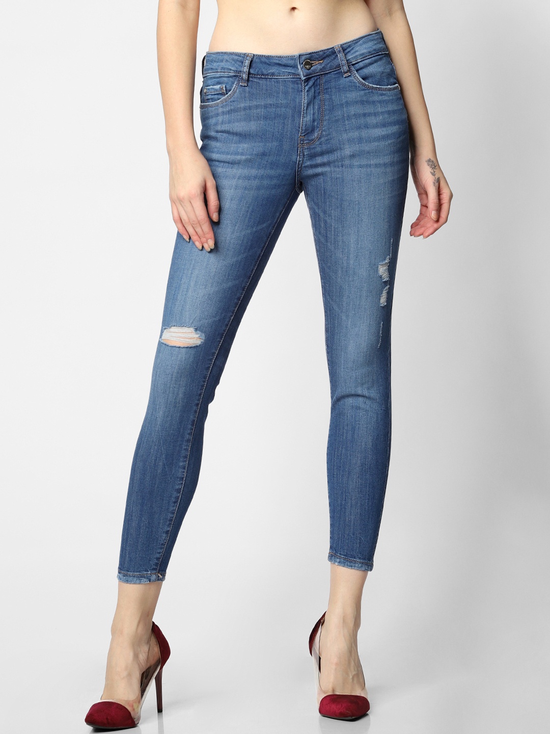 

ONLY Women Blue Carmen Skinny Fit Mid-Rise Mildly Distressed Stretchable Jeans