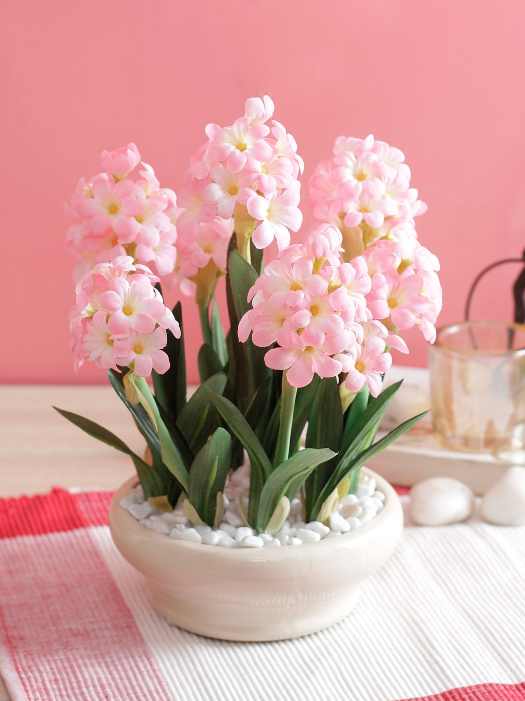 

PolliNation Pink Artificial Hyacinth Bonsai with Cream Pot & Pebbles