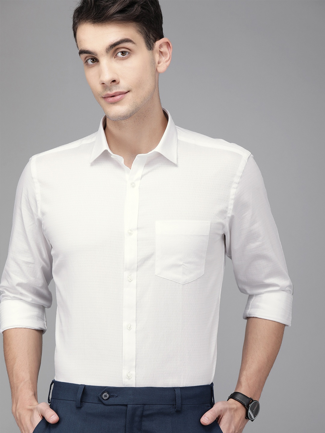 

Park Avenue Men White Self Design Super Slim Fit Party Shirt