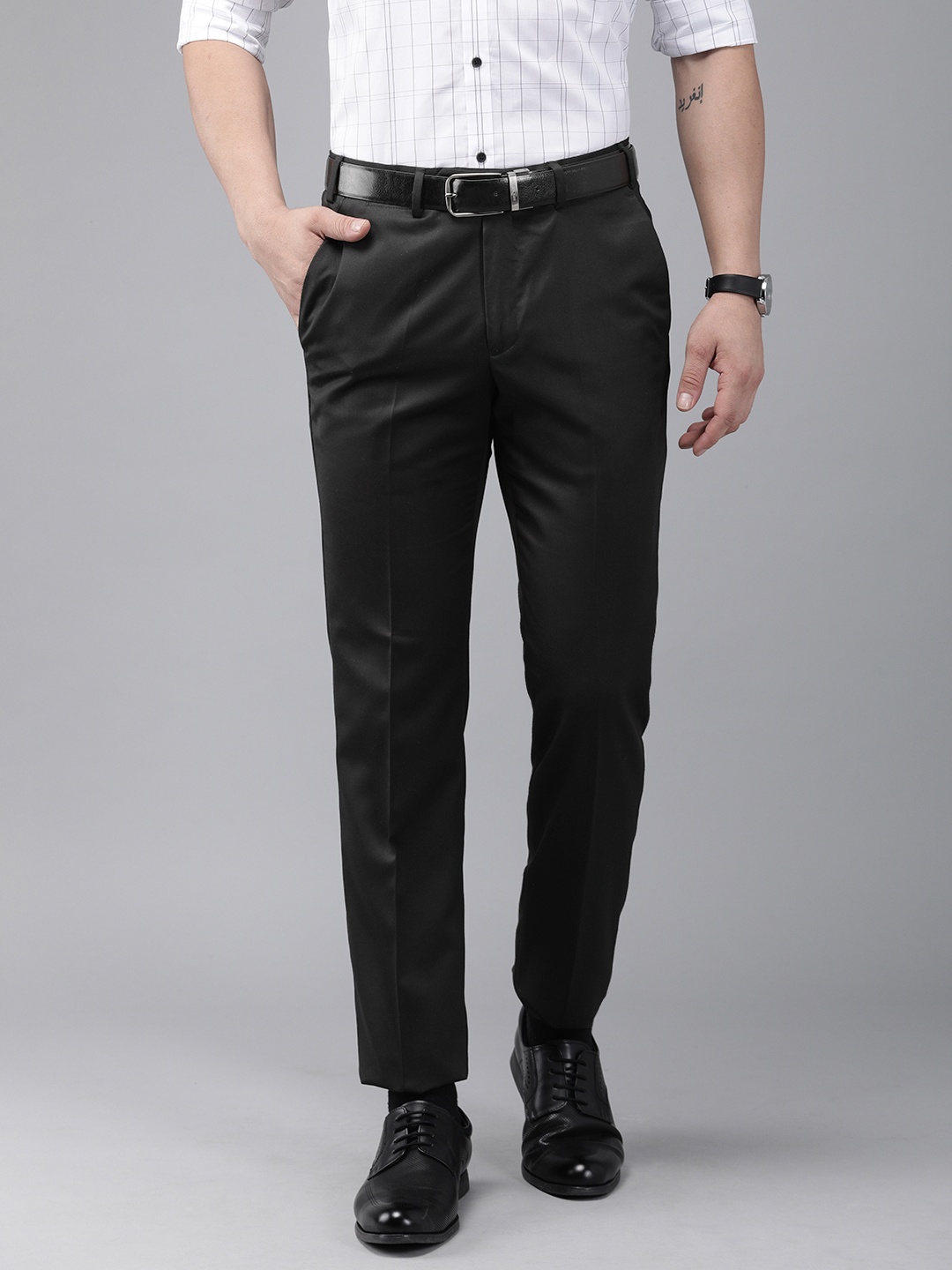 

Park Avenue Men Black Super Slim Fit Solid Formal Trousers