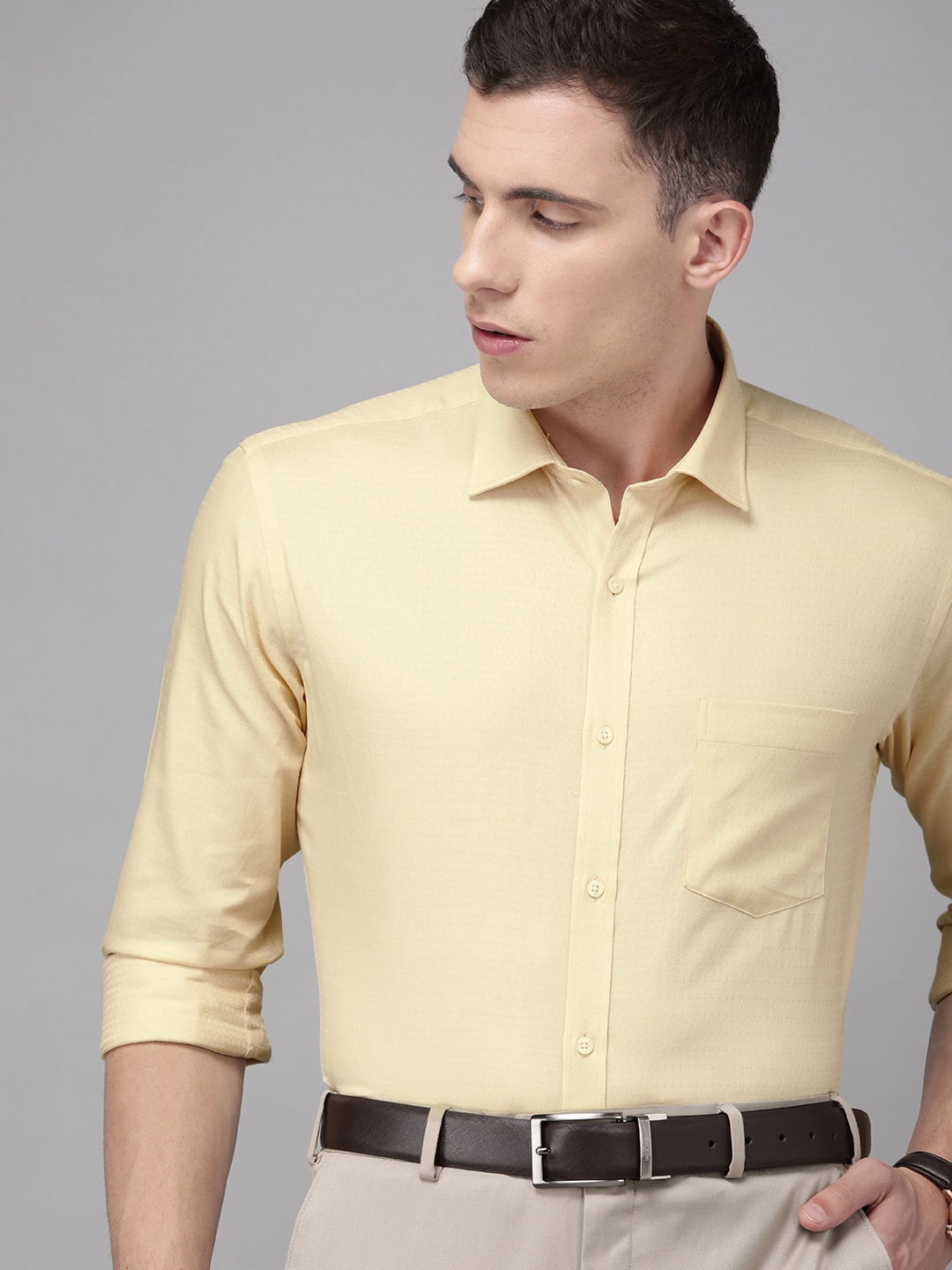 

Park Avenue Men Yellow Super Slim Fit Self Design Party Shirt