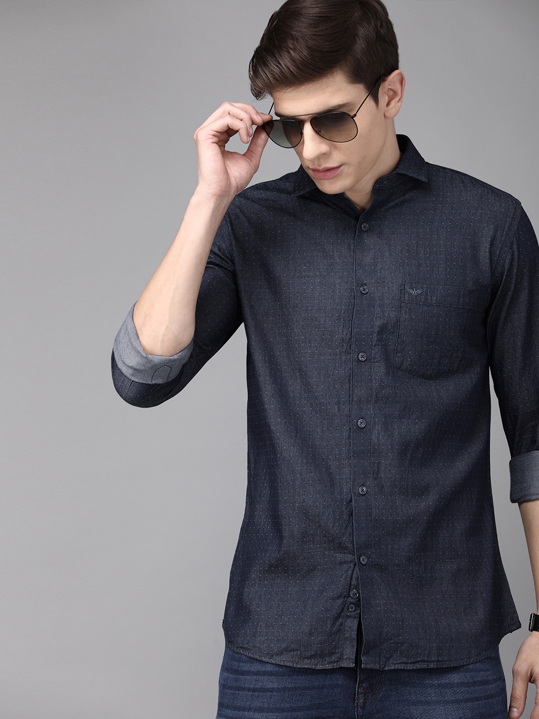 

Park Avenue Men Navy Blue Slim Fit Self Design Casual Shirt