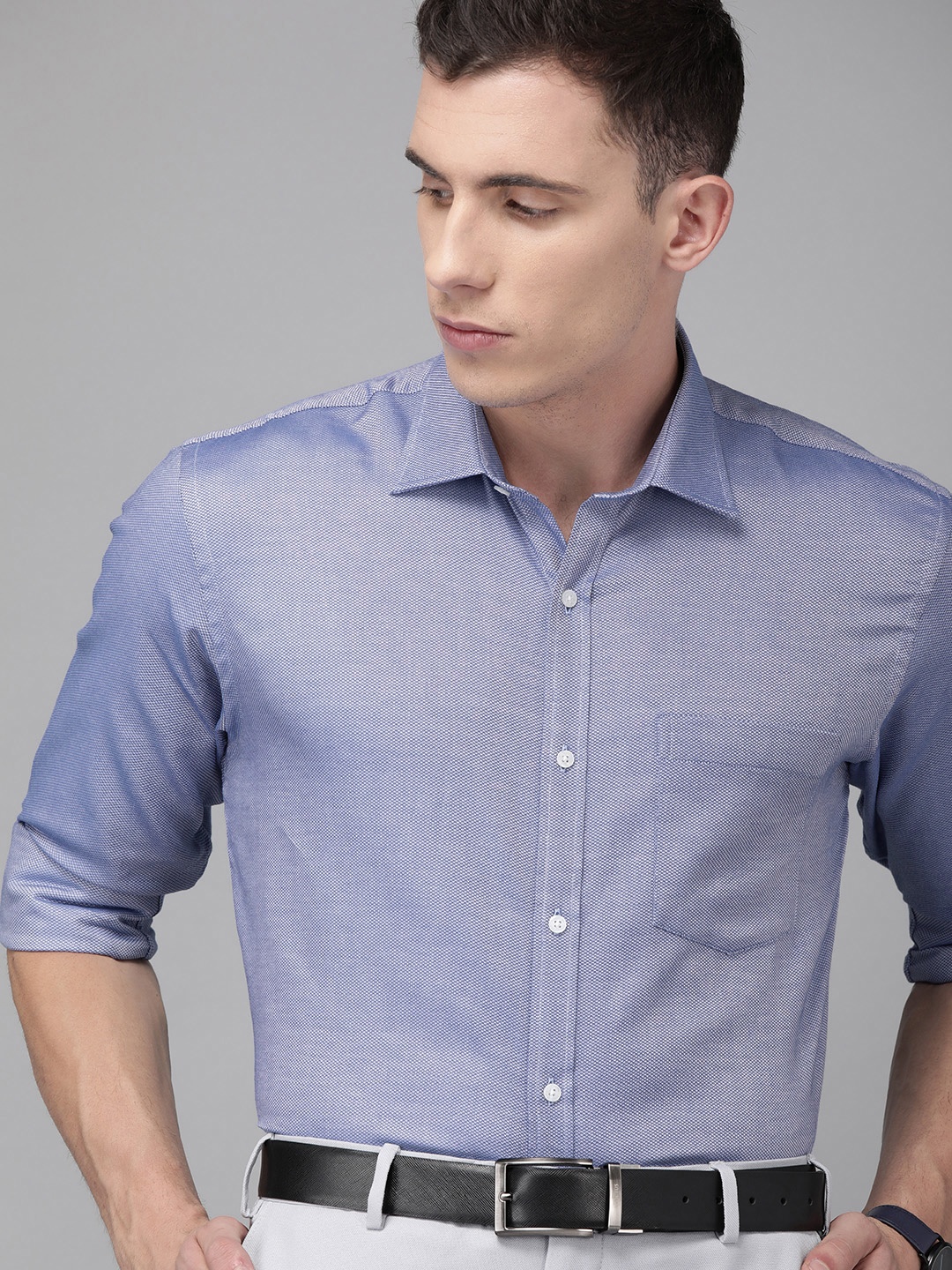 

Park Avenue Men Blue Self Design Slim Fit Formal Shirt