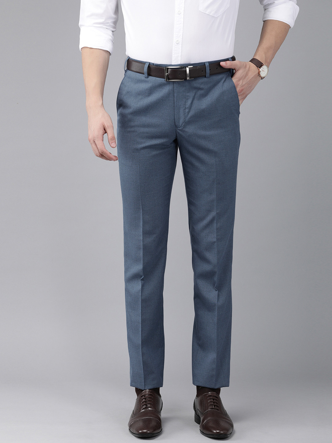 

Park Avenue Men Blue Super Slim Fit Solid Formal Trousers
