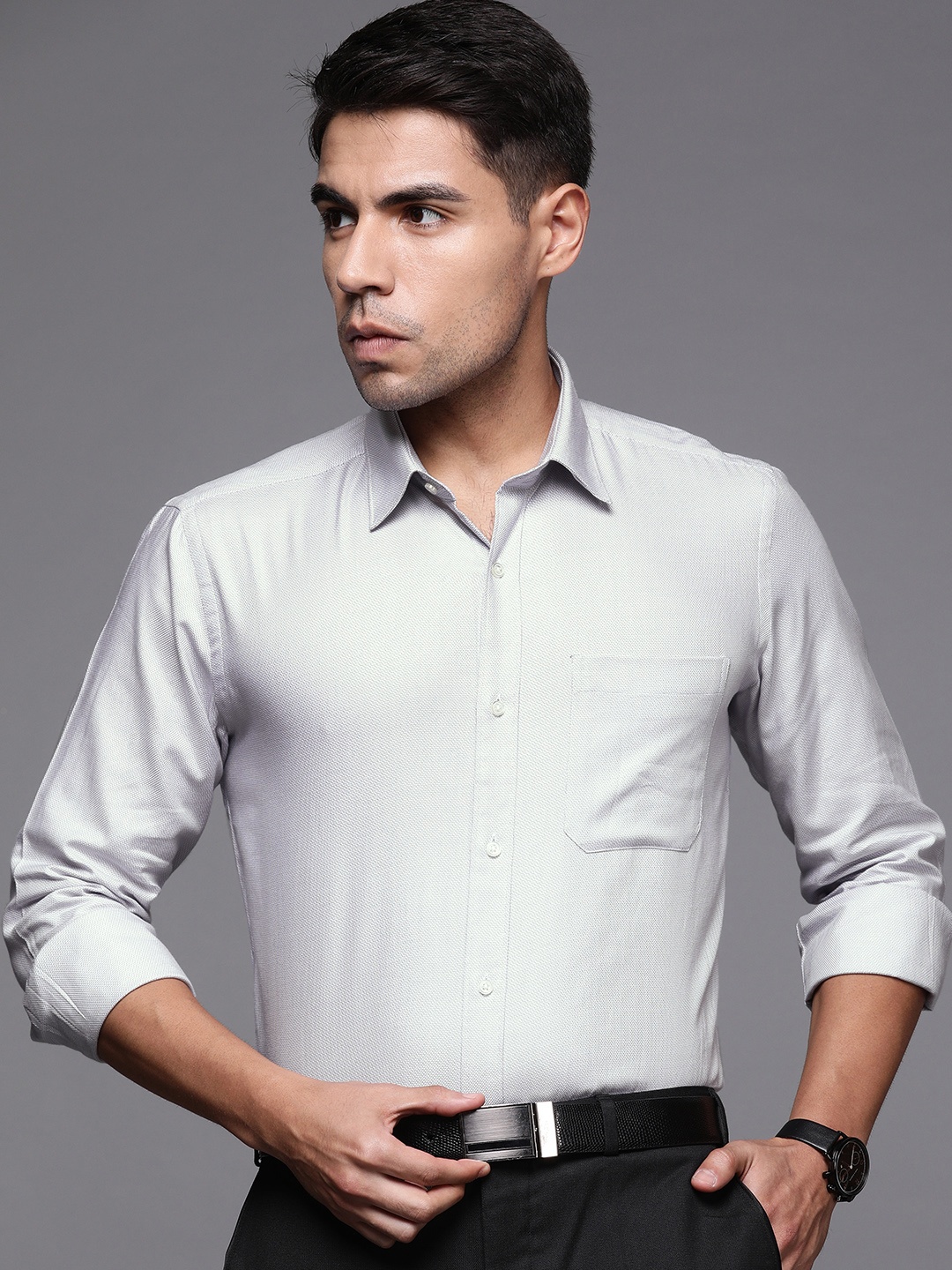 

Raymond Men White & Grey Contemporary Fit Self Design Formal Shirt