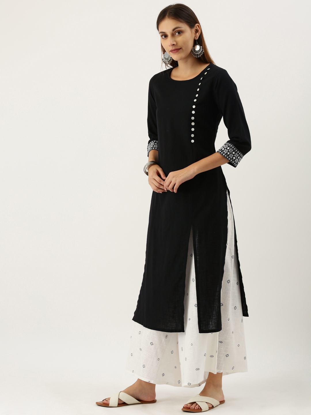 

IMARA Women Black and White Solid Kurta Sets