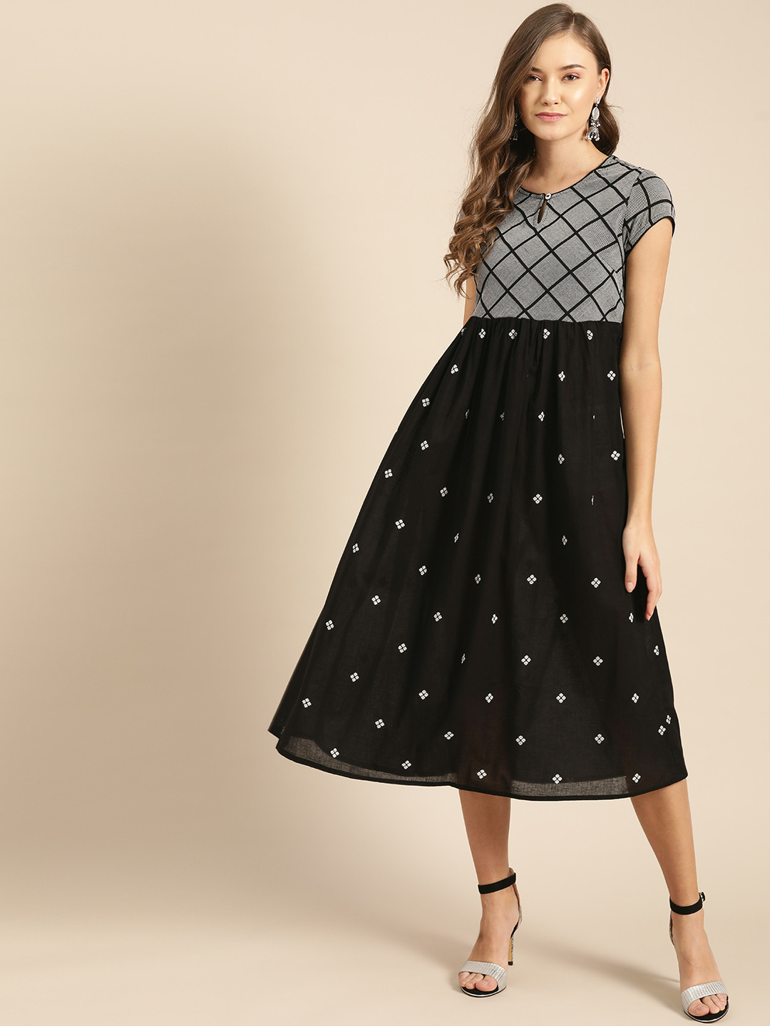 

IMARA Women Black & White Embroidered A-Line Dress