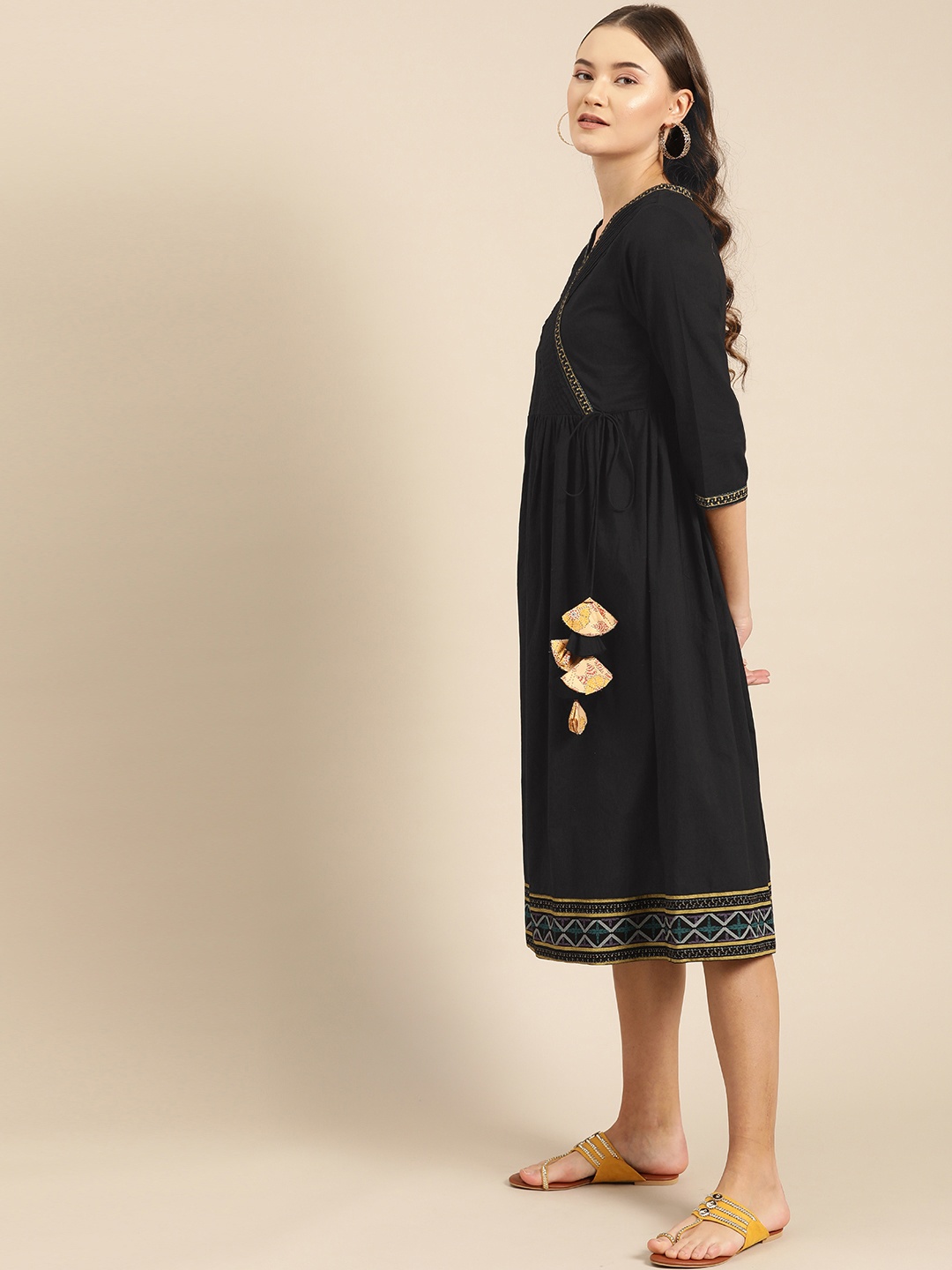 

IMARA Women Black Solid Angrakha Wrap Dress