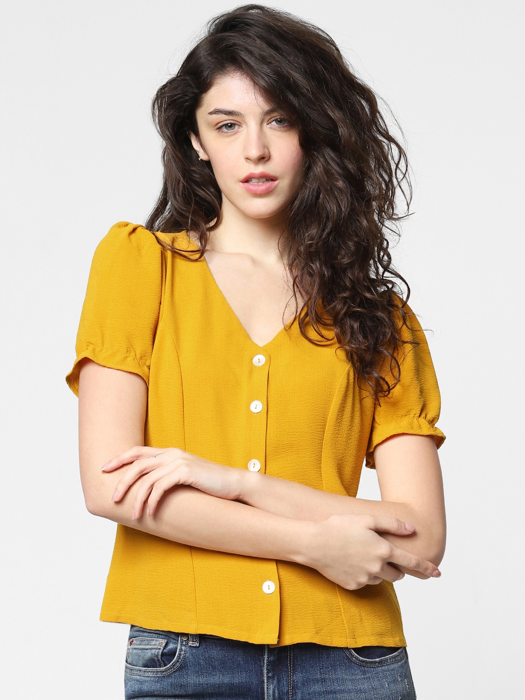 

ONLY Women Mustard Yellow Solid Regular Top